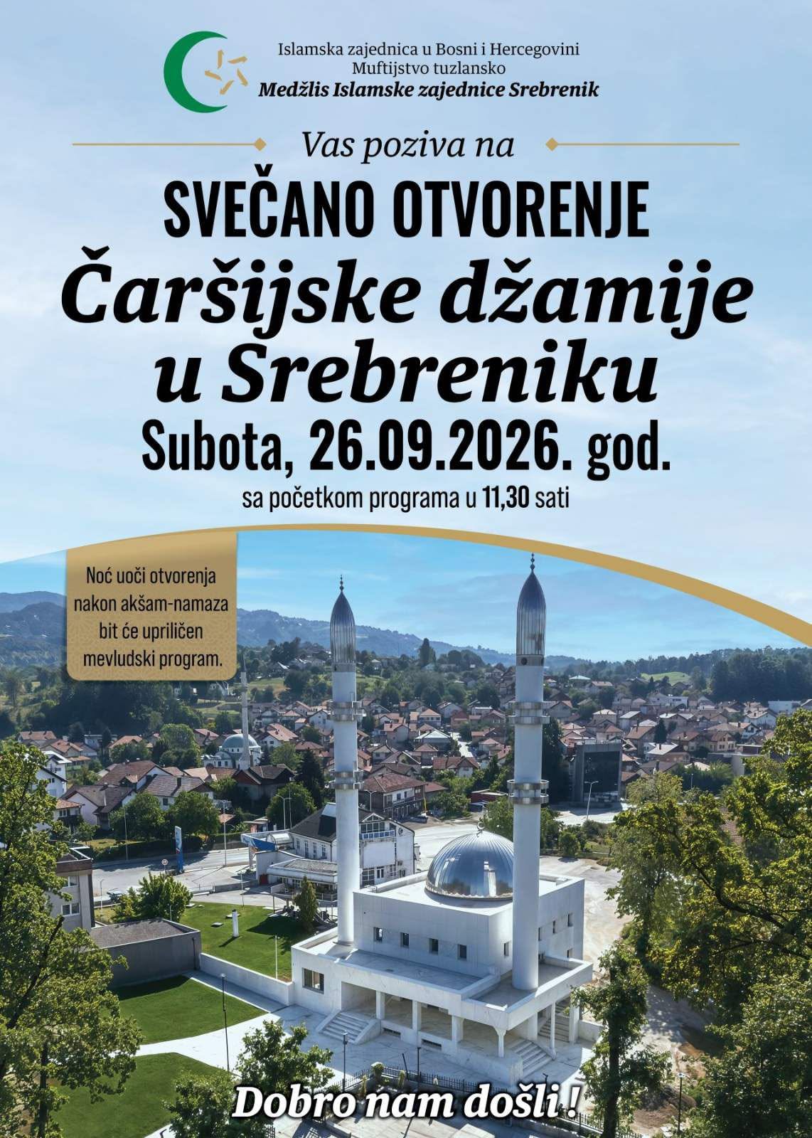 Nova Čaršijska džamija u Srebreniku pred svečano otvorenje 26. septembra 2026. godine