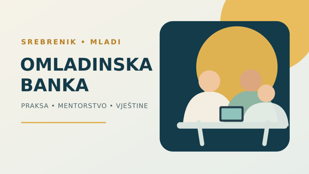 Ilustracija uz poziv Omladinske banke Srebrenik za mlade asistente.