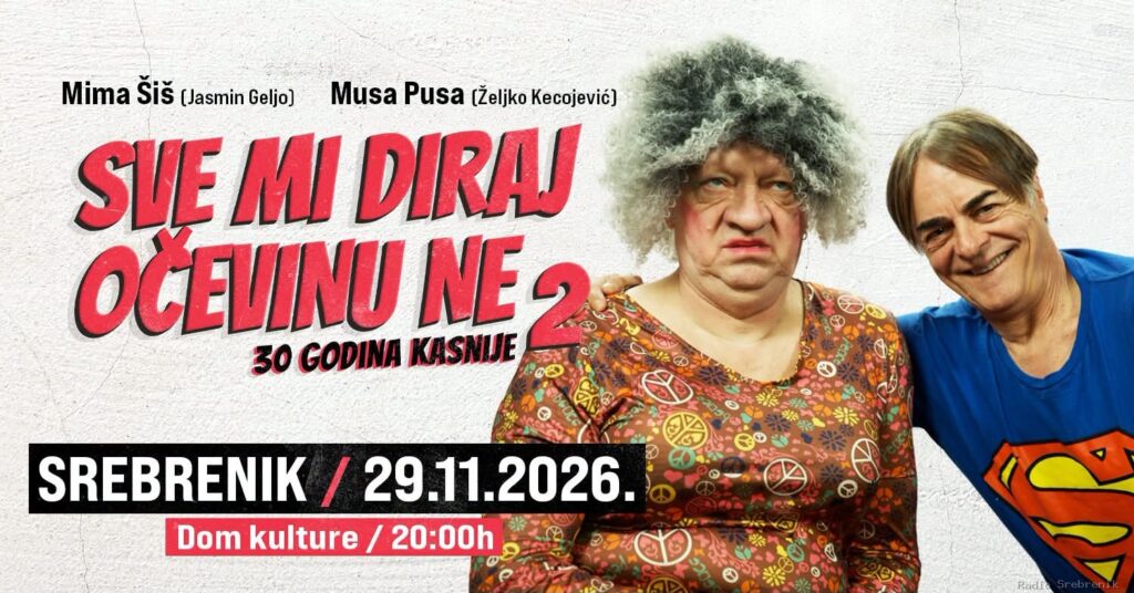 Najava predstave „Sve mi diraj, očevinu ne 2 – 30 godina kasnije“ u Srebreniku.
