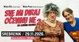 Najava predstave „Sve mi diraj, očevinu ne 2 – 30 godina kasnije“ u Srebreniku.