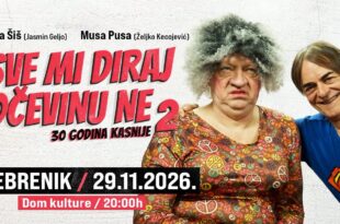 Najava predstave „Sve mi diraj, očevinu ne 2 – 30 godina kasnije“ u Srebreniku.