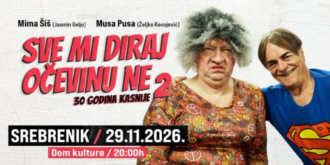 Najava predstave „Sve mi diraj, očevinu ne 2 – 30 godina kasnije“ u Srebreniku.